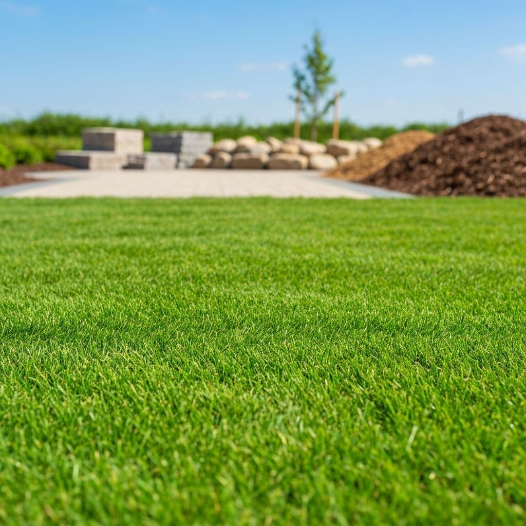 Bulk landscaping materials including pavers, retaining wall block, mulch, sod, and decorative stone with delivery in Wisconsin