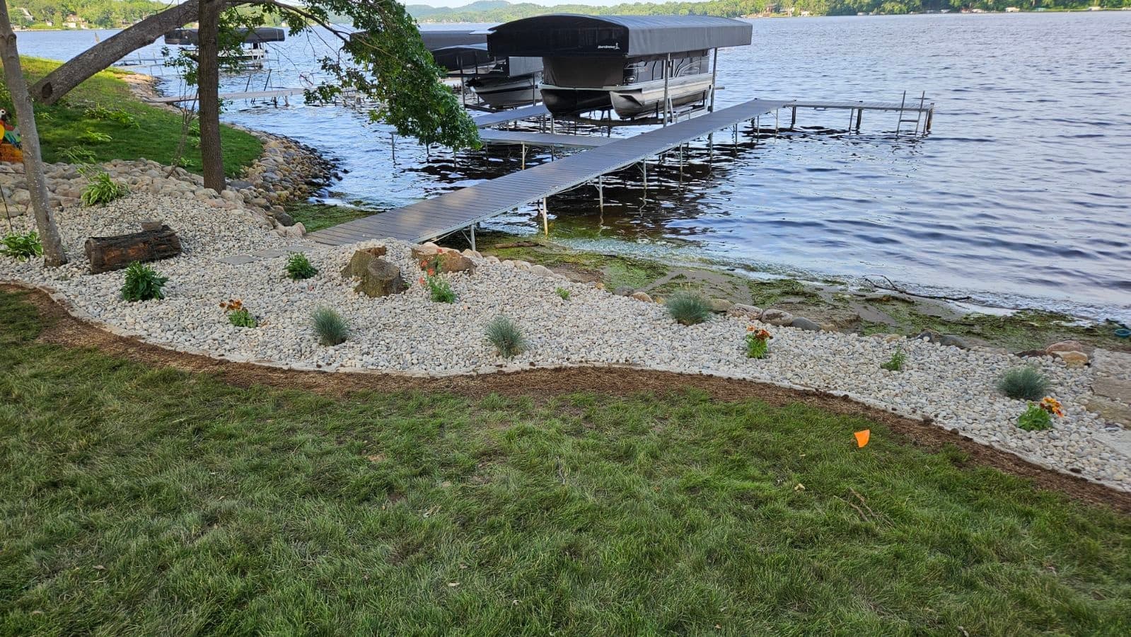 Rock shoreline erosion control landscaping in Merrimac, WI
