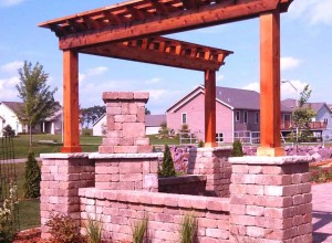 Pergola, outdoor fire place, pillars, patio