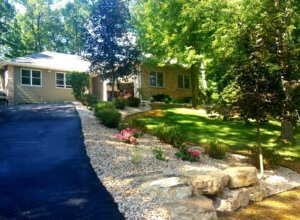 Plantings and decorative stone